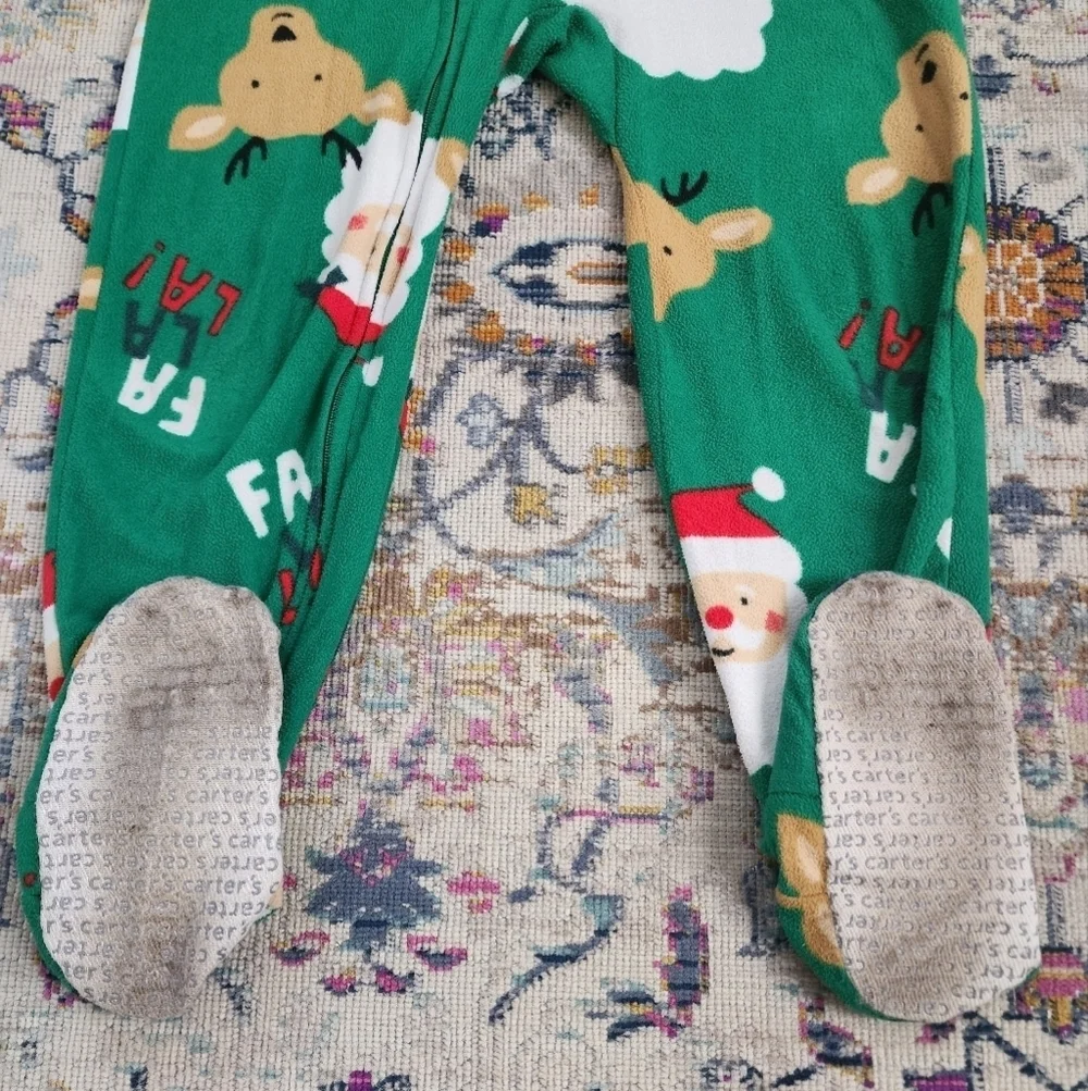 Carters Kids Christmas Green/Red Fleece Footed Pajama Blanket Sleeper, sz 5t/5a